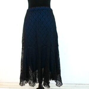 Studio 1940, Black lace over dark blue maxi skirt, good for Halloween